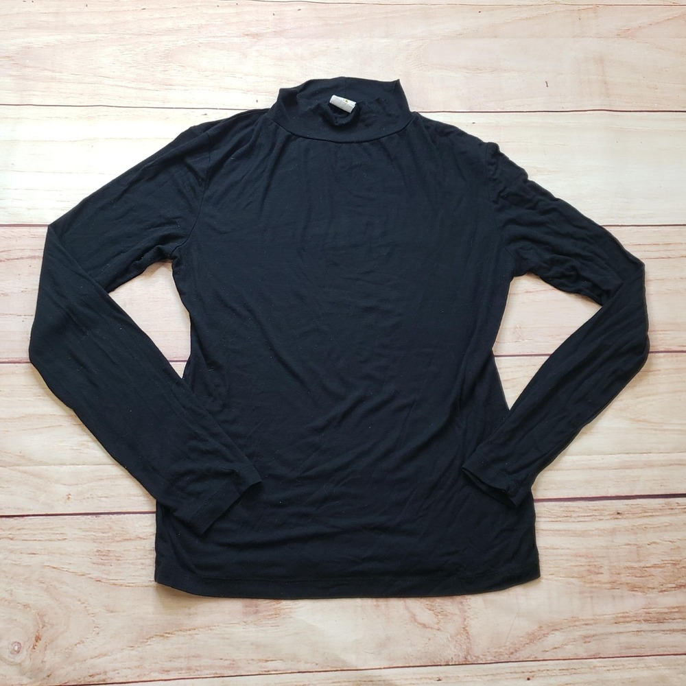 By Together Top Womens M Black Turtleneck Long Sleeve Lightweight Slim Fit Shirt